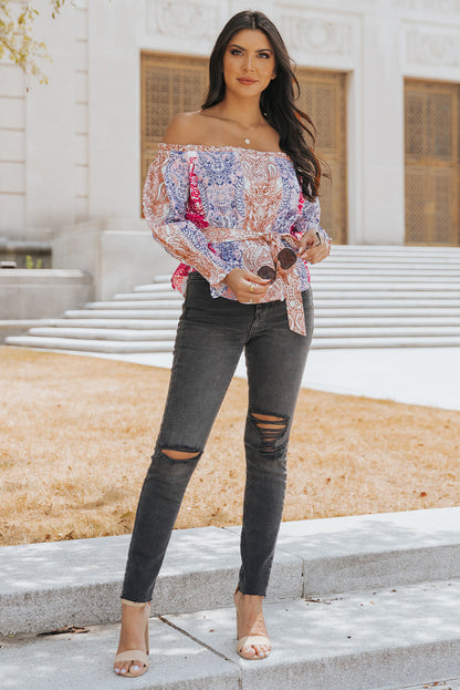 Multicolor Bohemian Off Shoulder Blouse