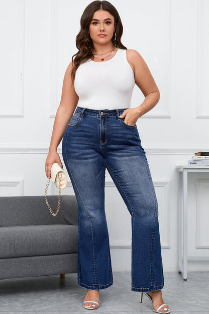 Dark Blue Plus Size Washed Flare Jeans