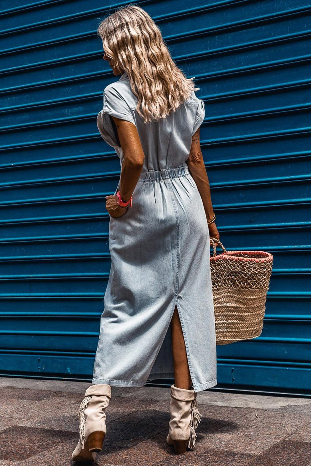 Blue Batwing Denim Dress