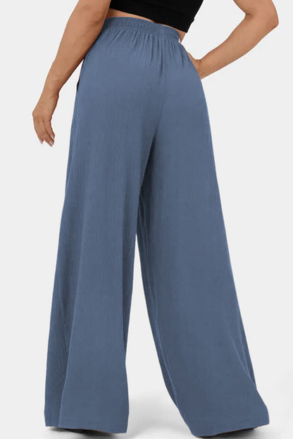 Blue High Waisted Flowy Casual Pants