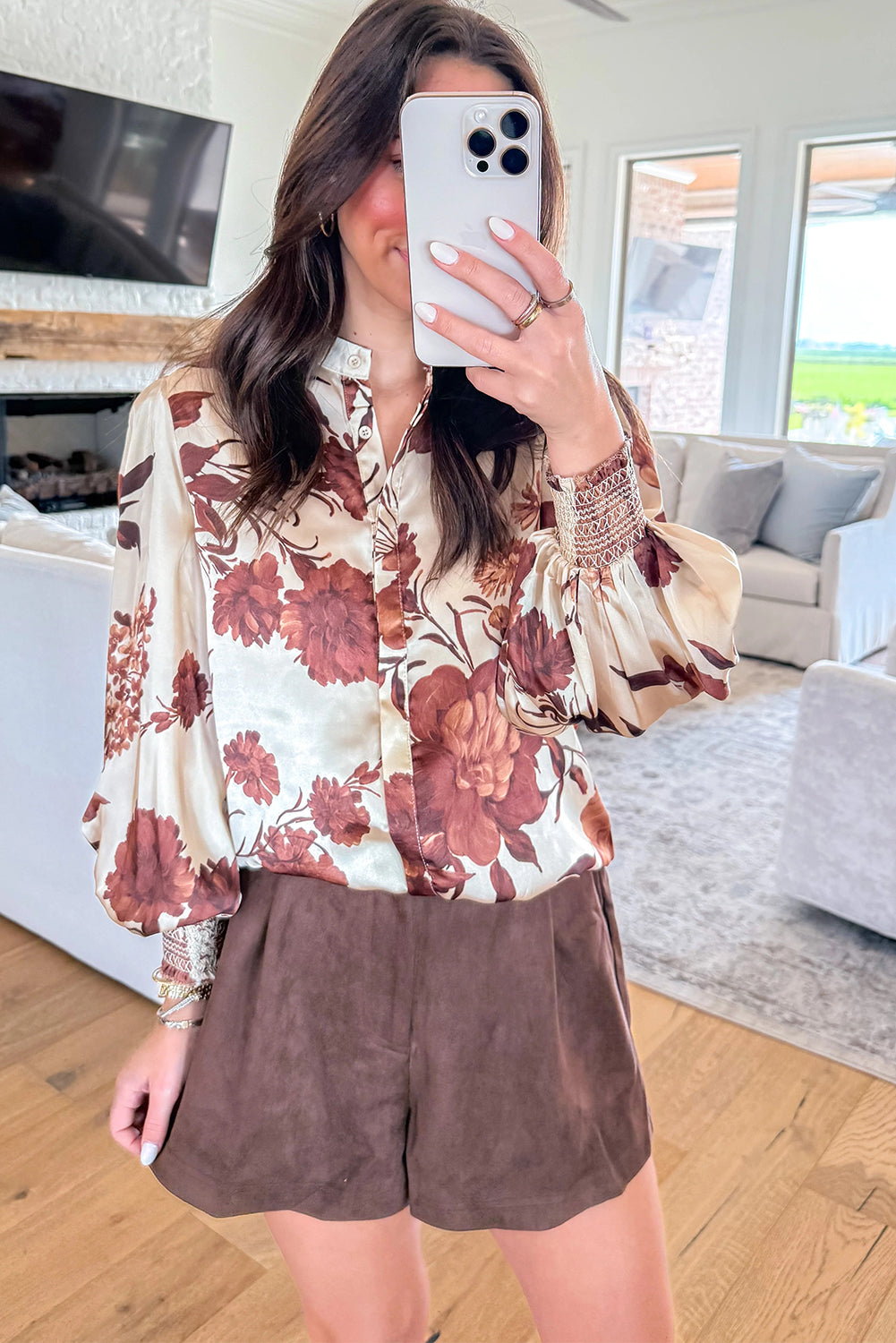 Brown Floral Print Blouse