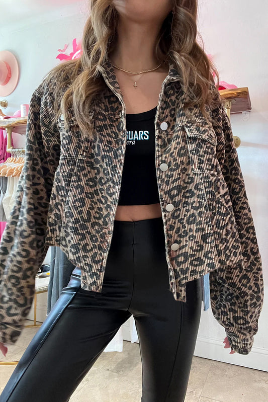 Dark Khaki Leopard Corduroy Jacket