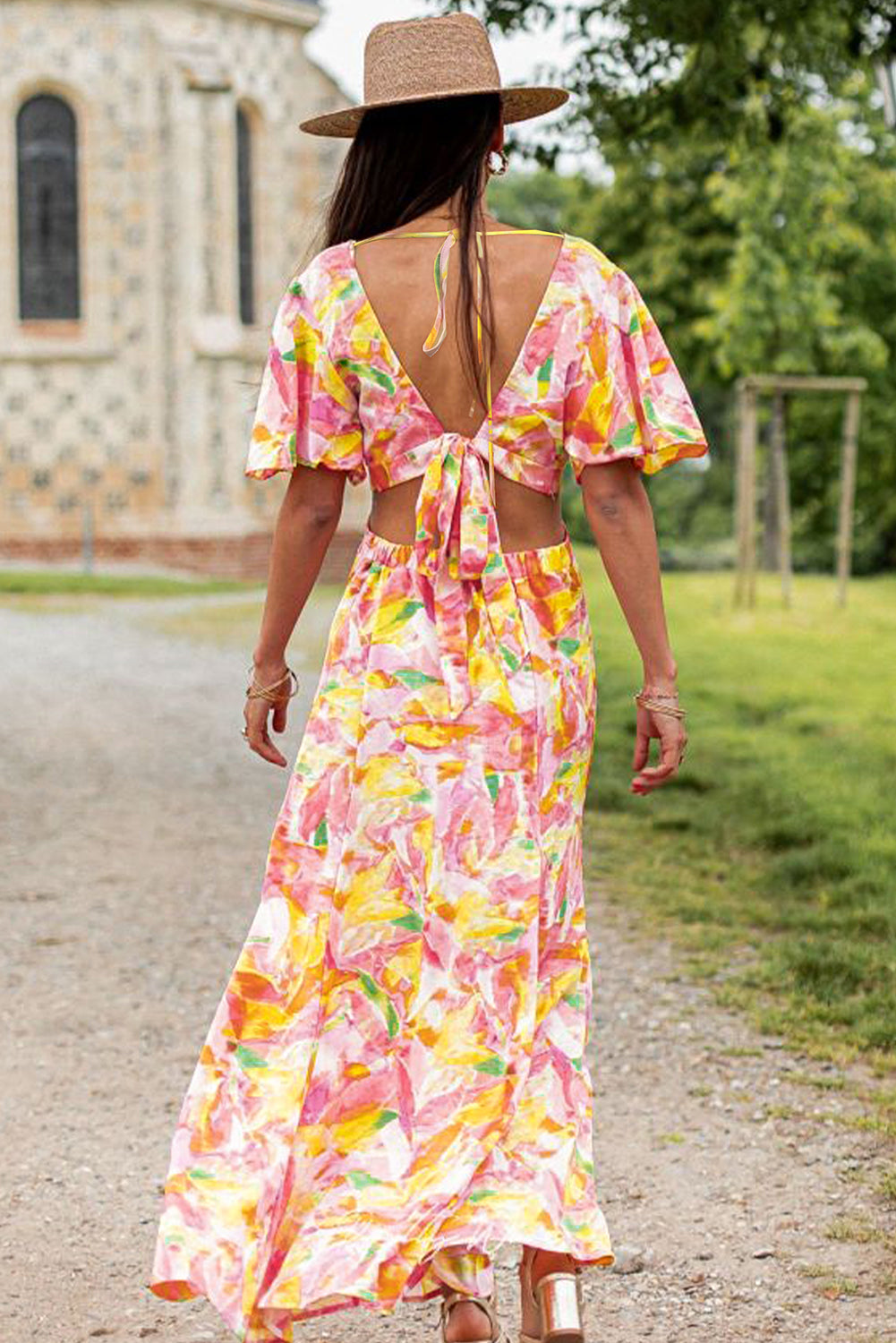 Pink Bohemian Floral Maxi Dress