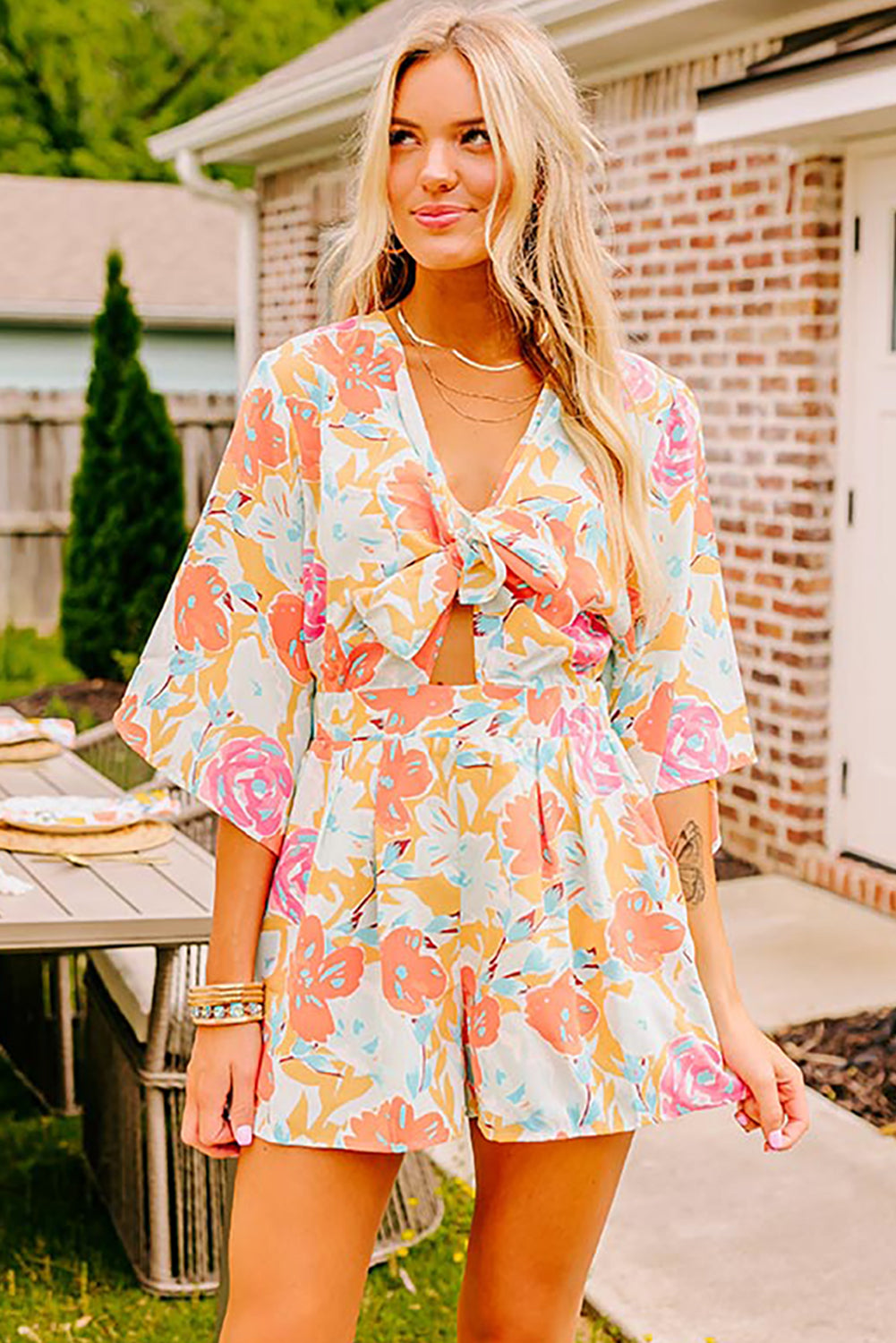 Orange Blooming Floral Romper