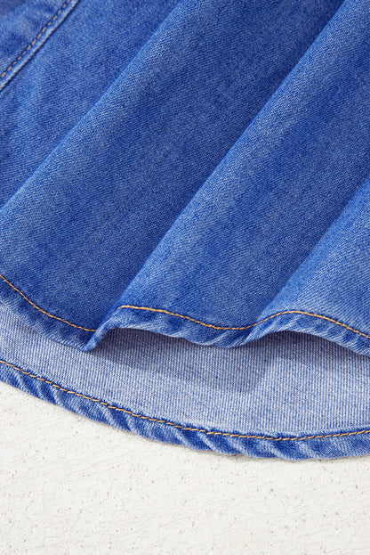 Blue Frilled Button Up Denim Shirt