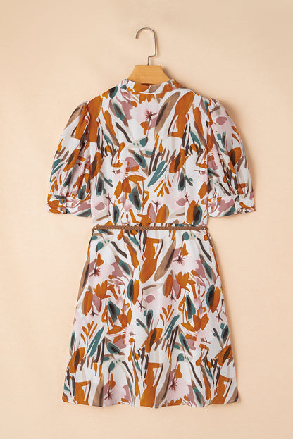 Brown Abstract Printed Mini Dress