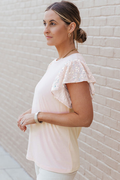 Pink Sequin Sleeves T-Shirt