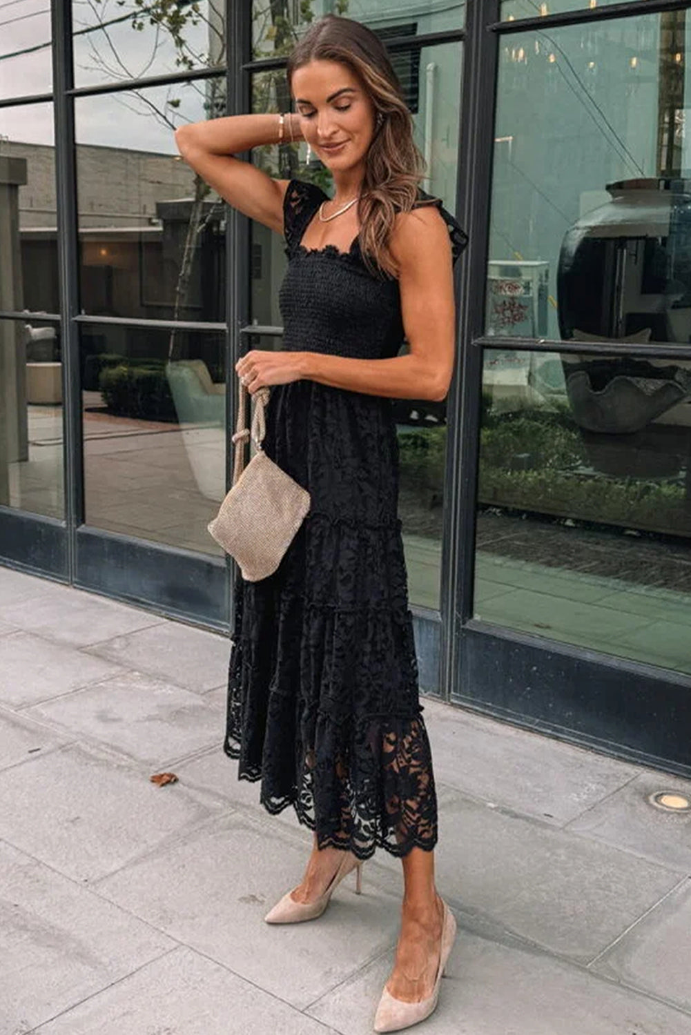 Black Lace Midi Dress