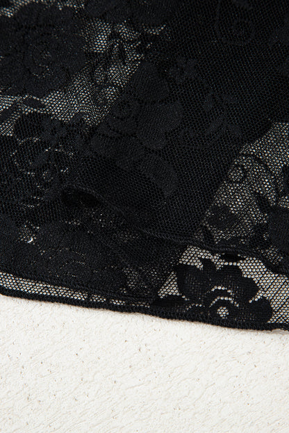 Black Sheer Floral Lace Long Sleeve Top