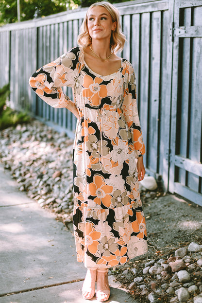 Beige Bold Floral Maxi Dress