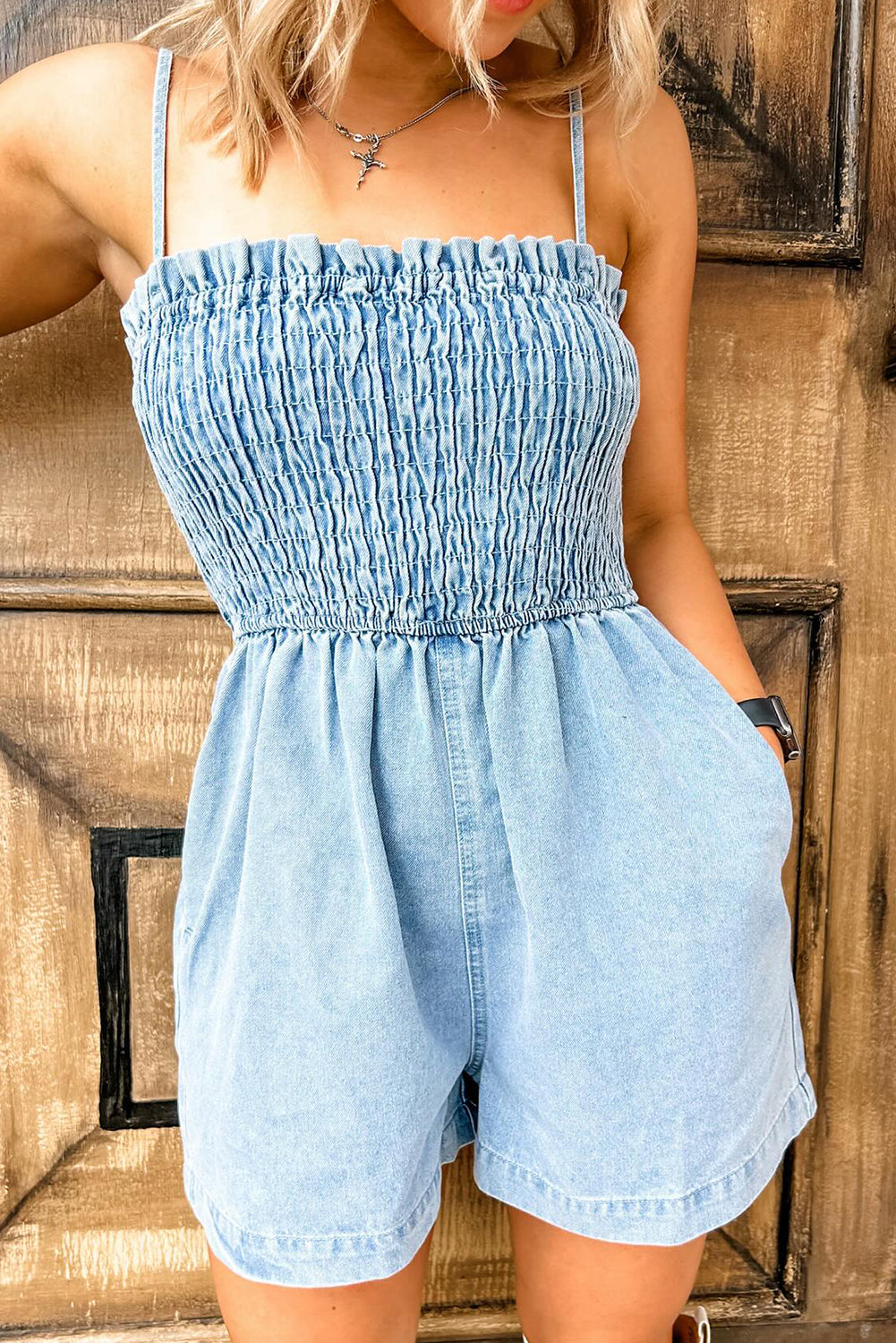 Beau Blue Smocked Denim Romper