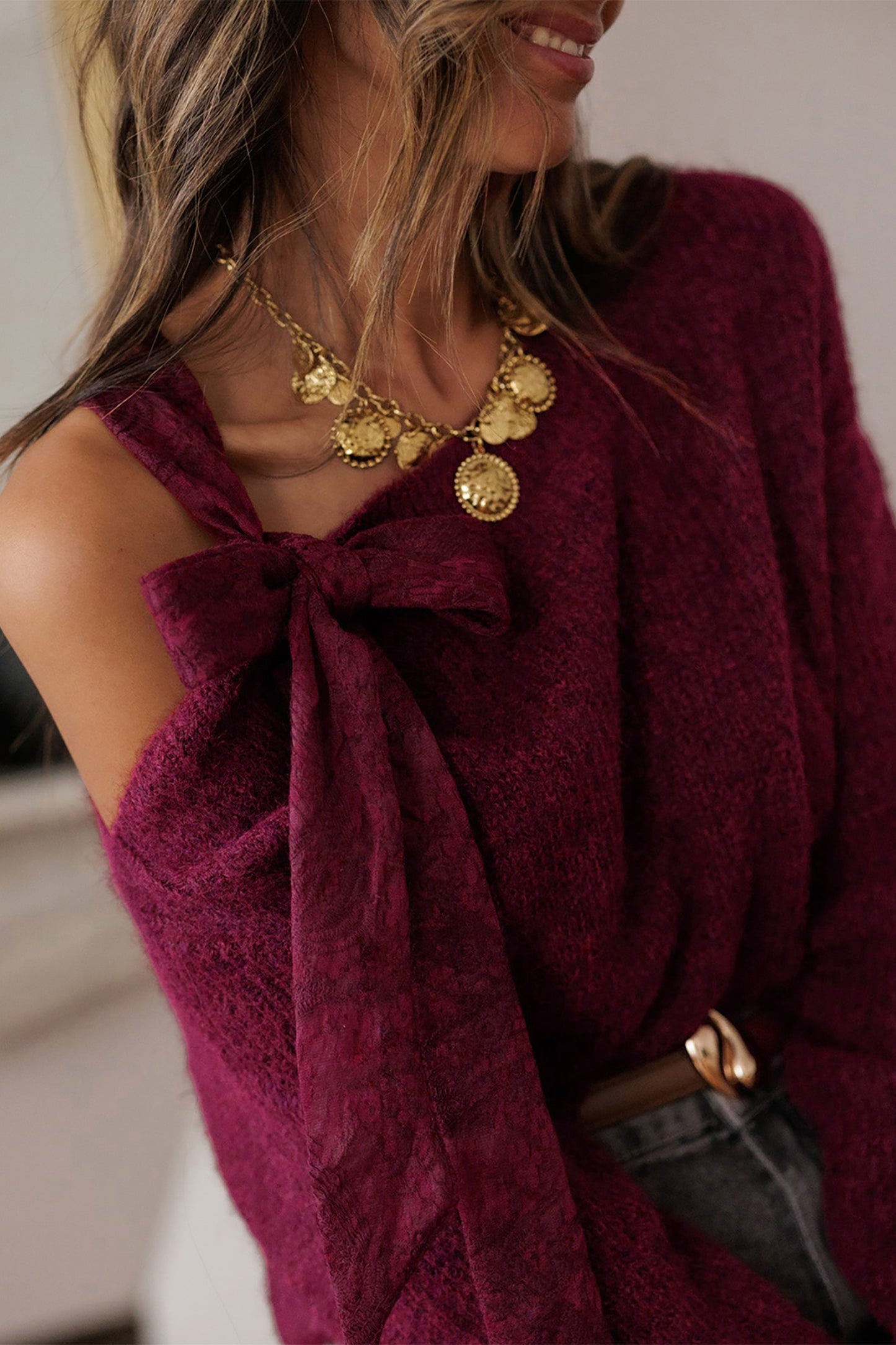 Burgundy Bow Asymmetric Jersey