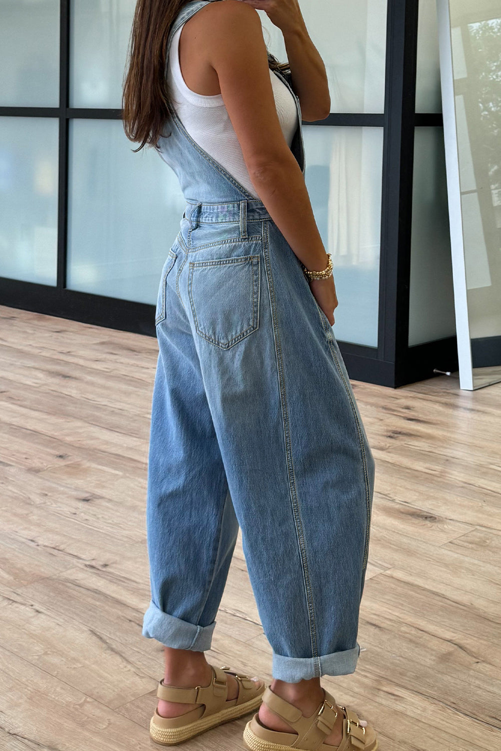 Dusk Blue Barrel Denim Overalls