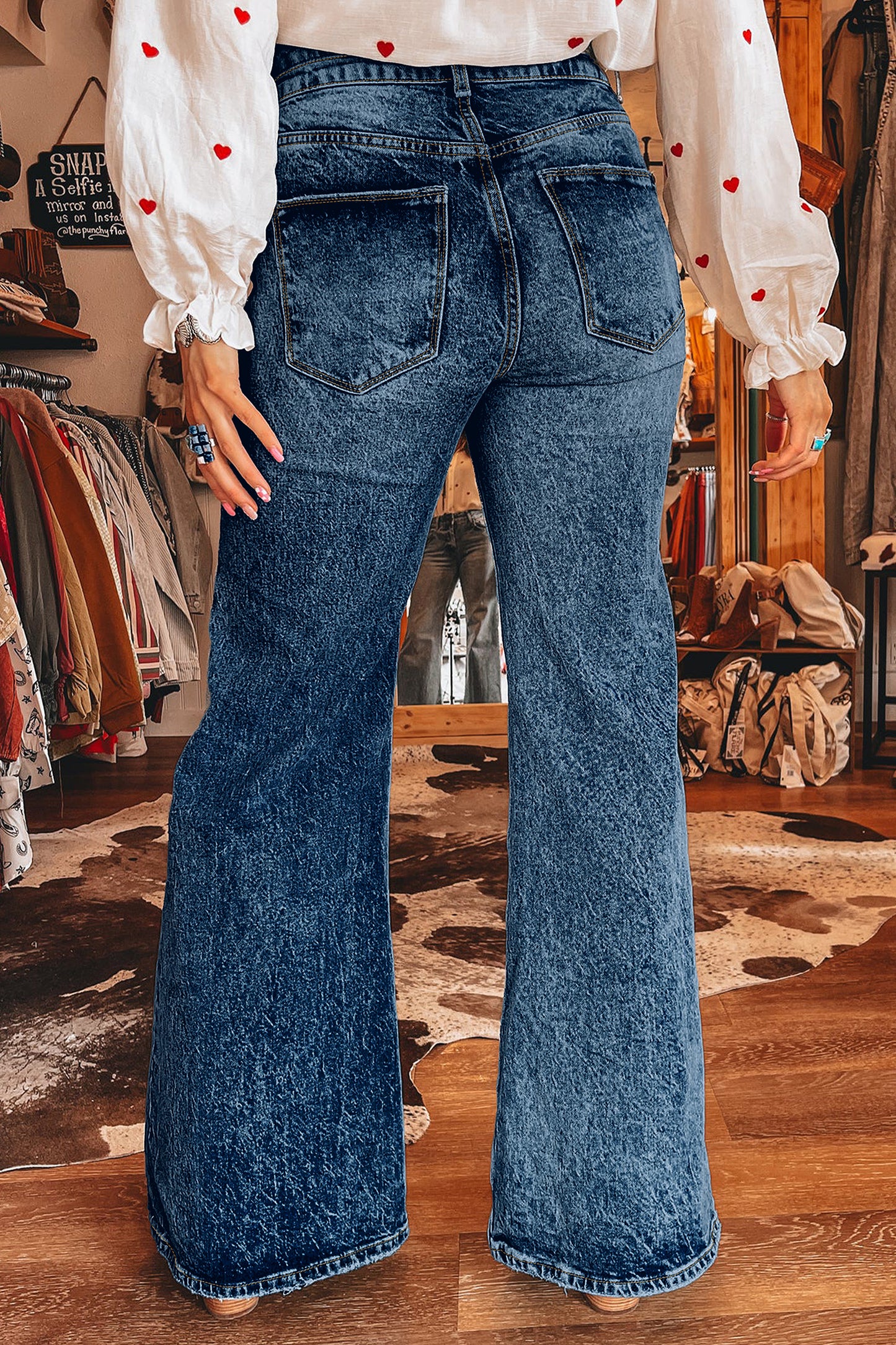 Blue Acid Wash Flare Jeans