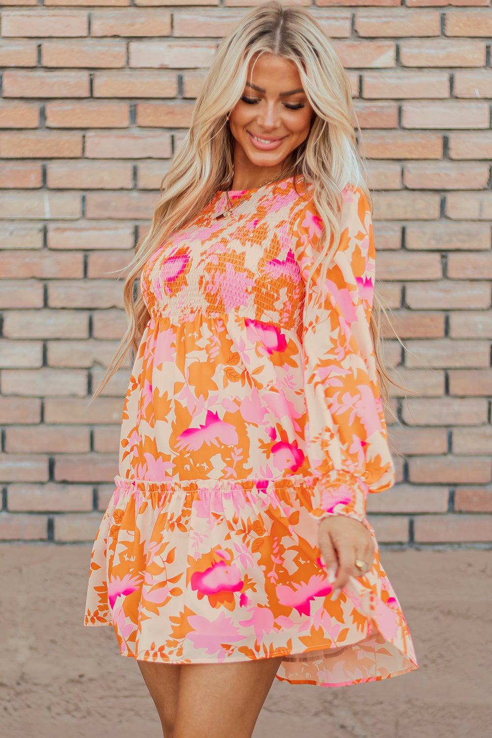 Orange Abstract Ruffle Mini Dress