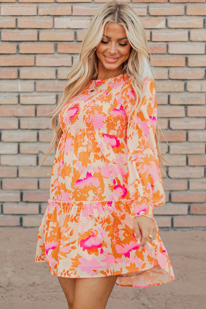 Orange Abstract Ruffle Mini Dress