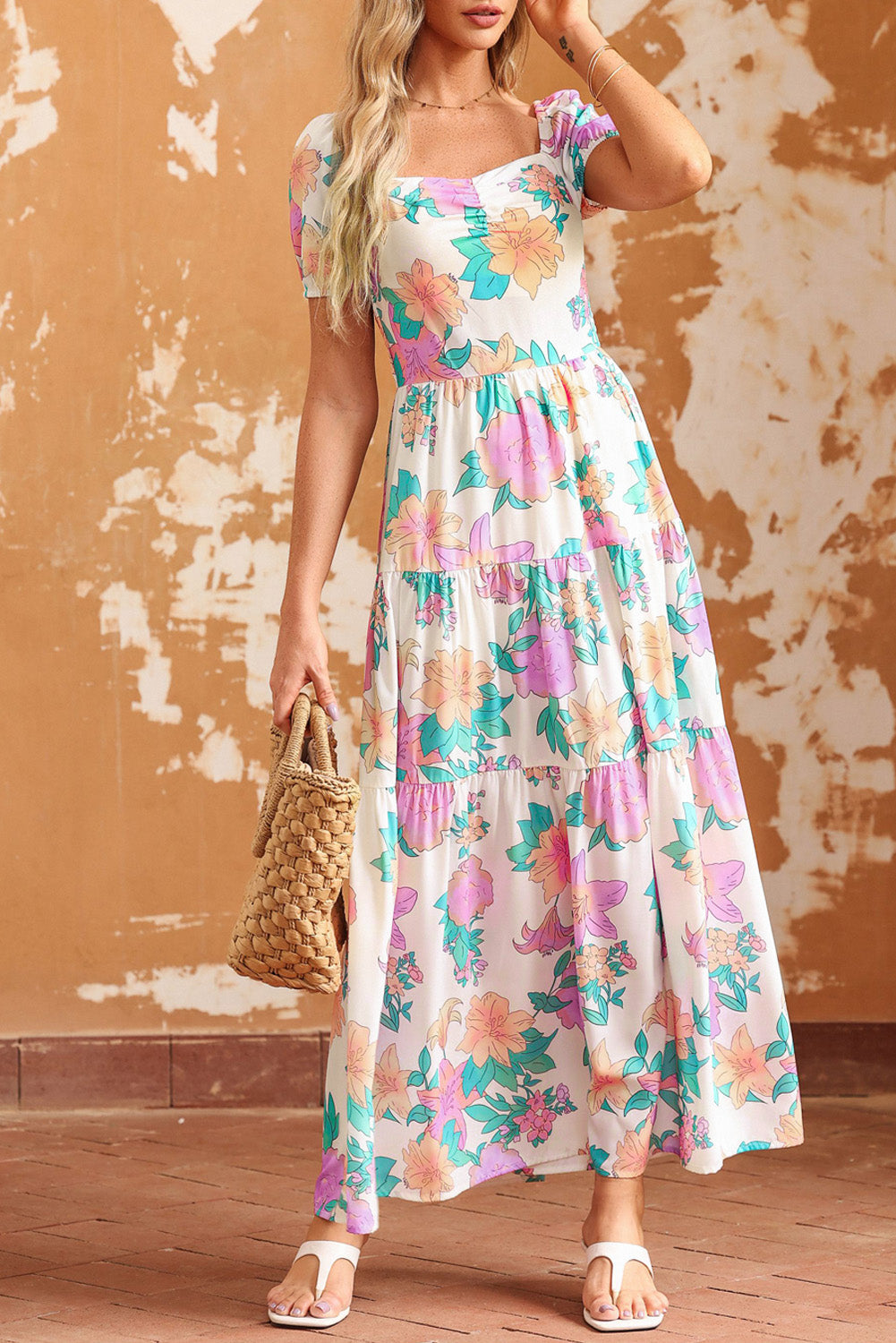 Multicolour Tiered Floral Maxi Dress