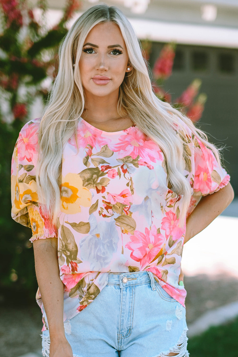 Pink Loose Fit Floral Blouse