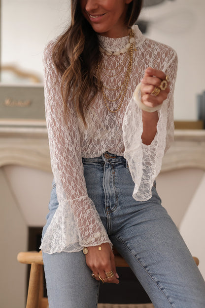 White Sheer Lace Bell Blouse