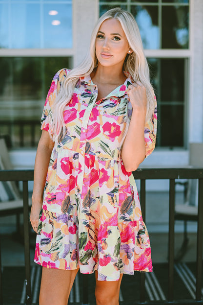 Multicolour Floral Print Shirt Dress