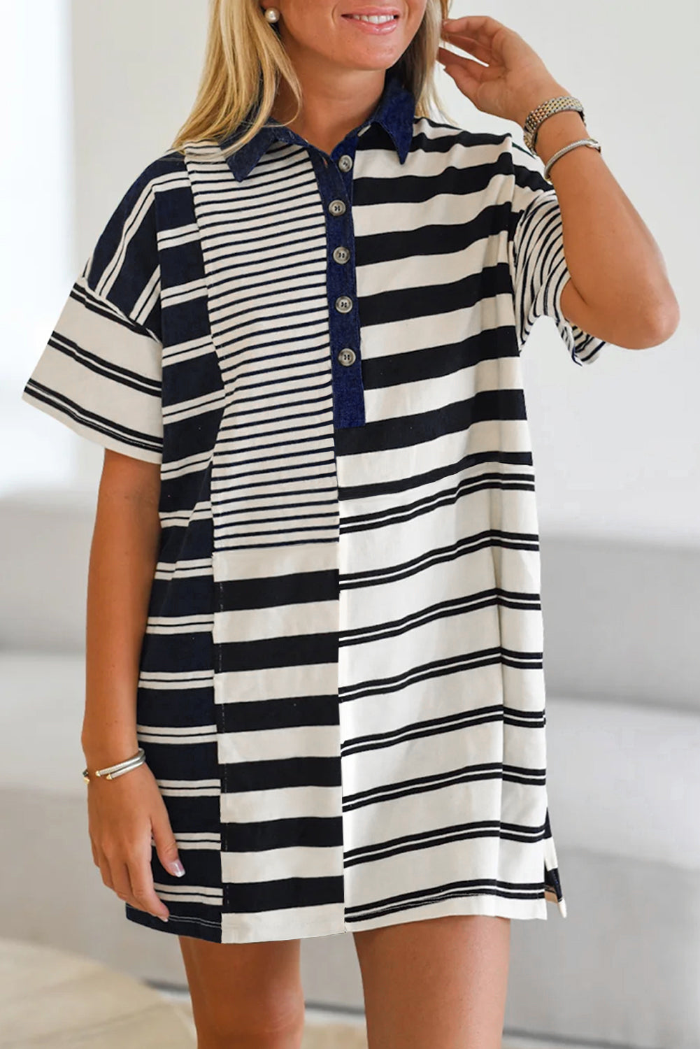 Black Stripe Polo T Shirt Dress