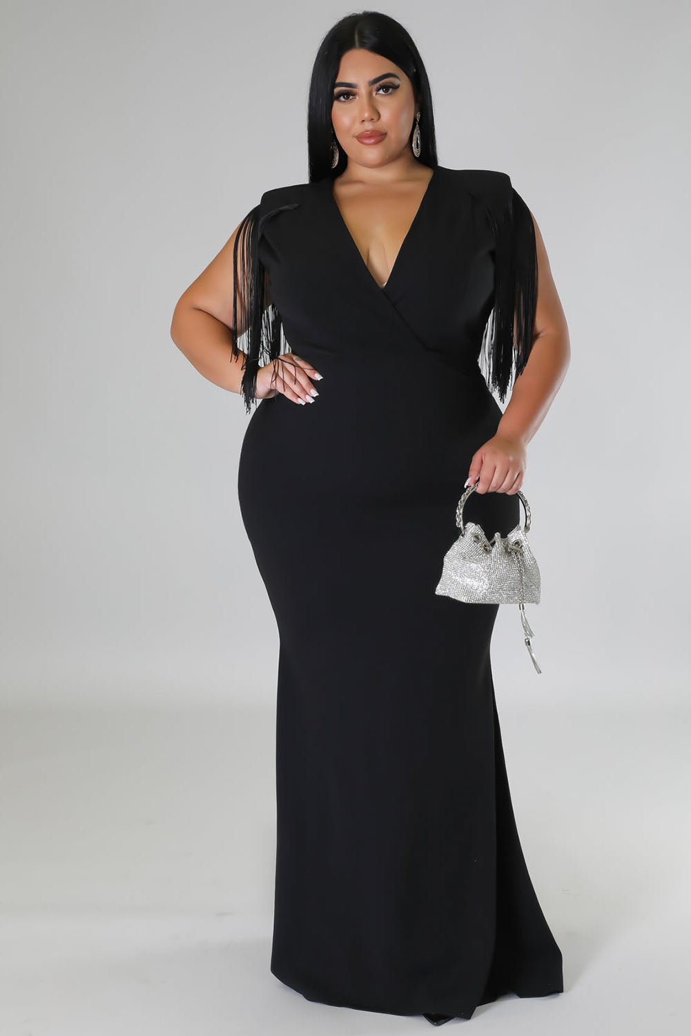 Plus size outlet black tassel dress