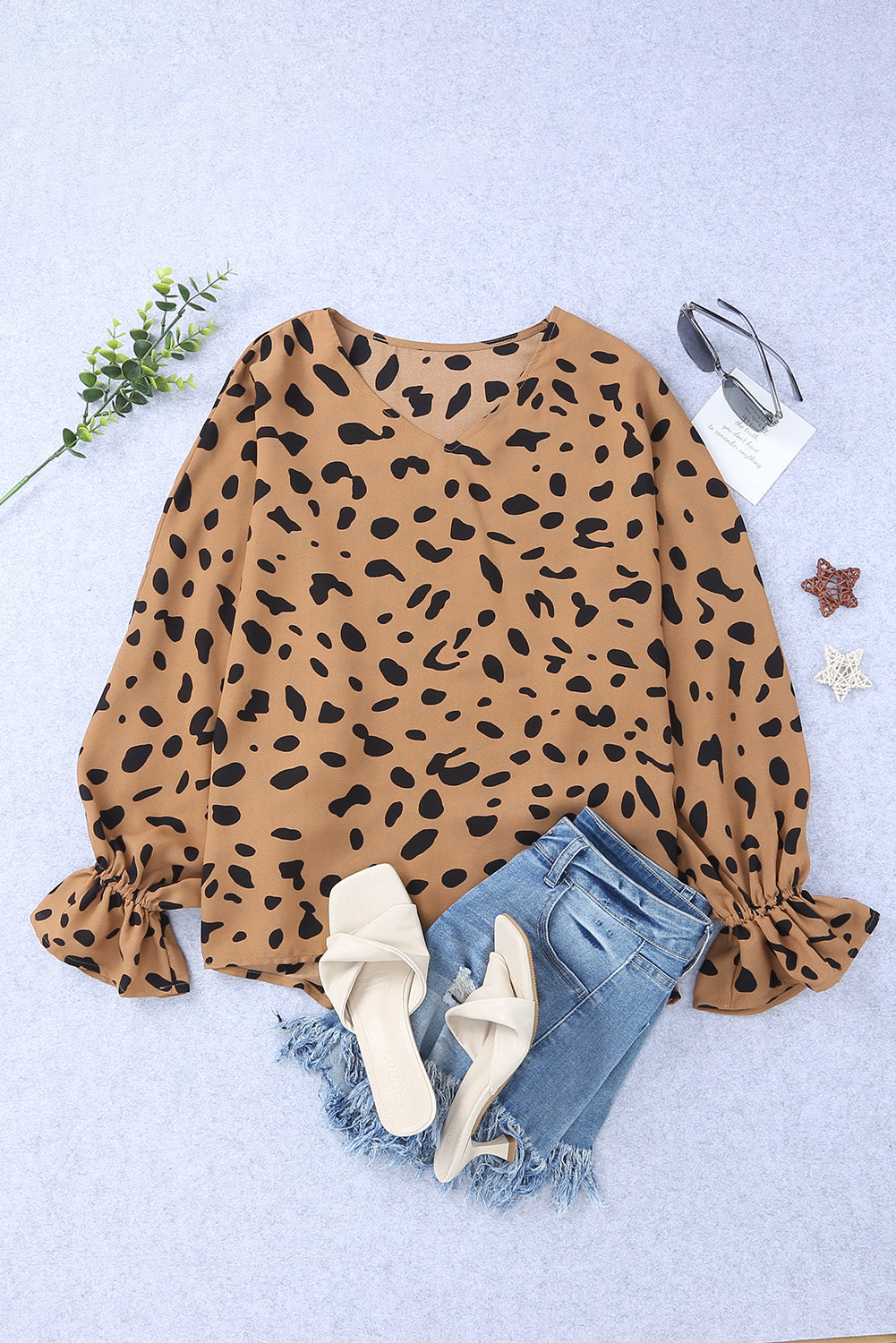 Leopard V Neck Loose Blouse