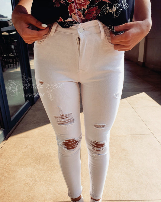 White stretch ripped jeans