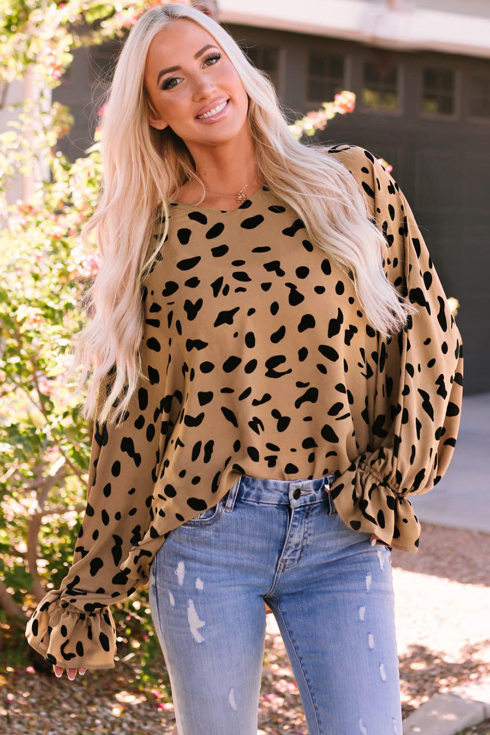 Leopard V Neck Loose Blouse