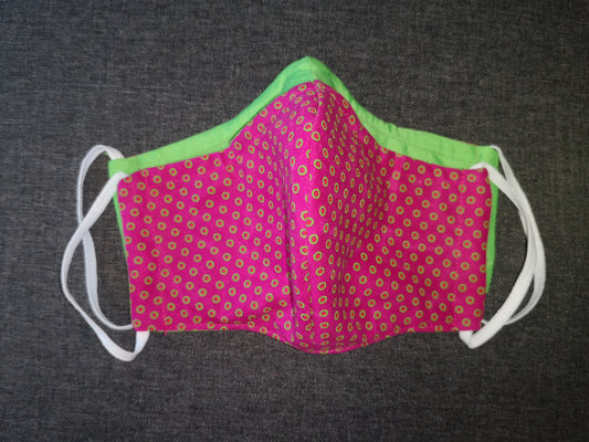 Fuchsia print and lime green reversible masks