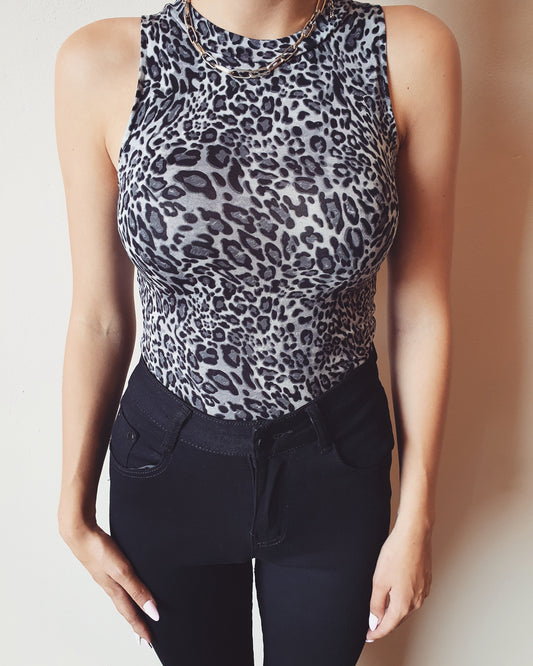 Grey leopard print vest top