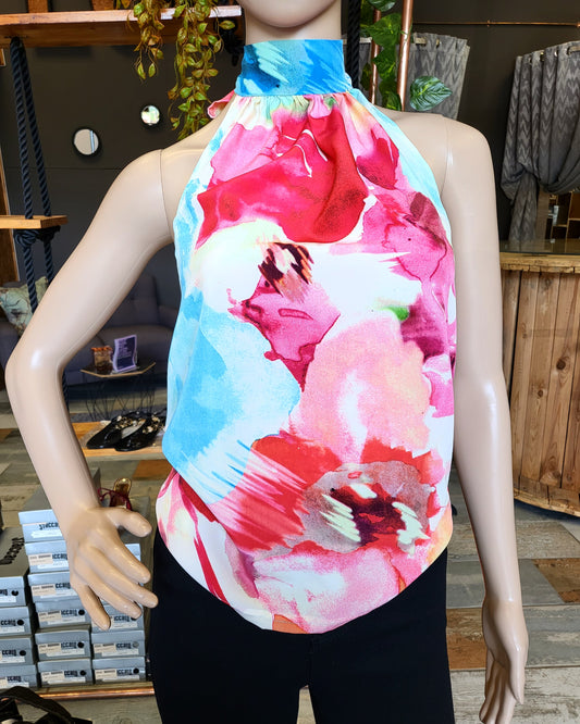 Pink abstract halter blouse