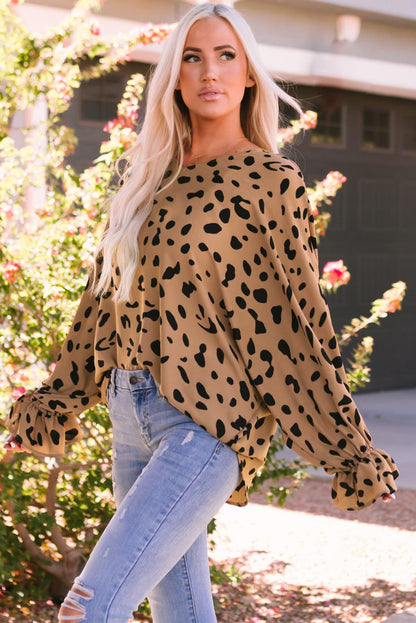 Leopard V Neck Loose Blouse