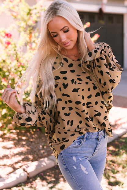 Leopard V Neck Loose Blouse